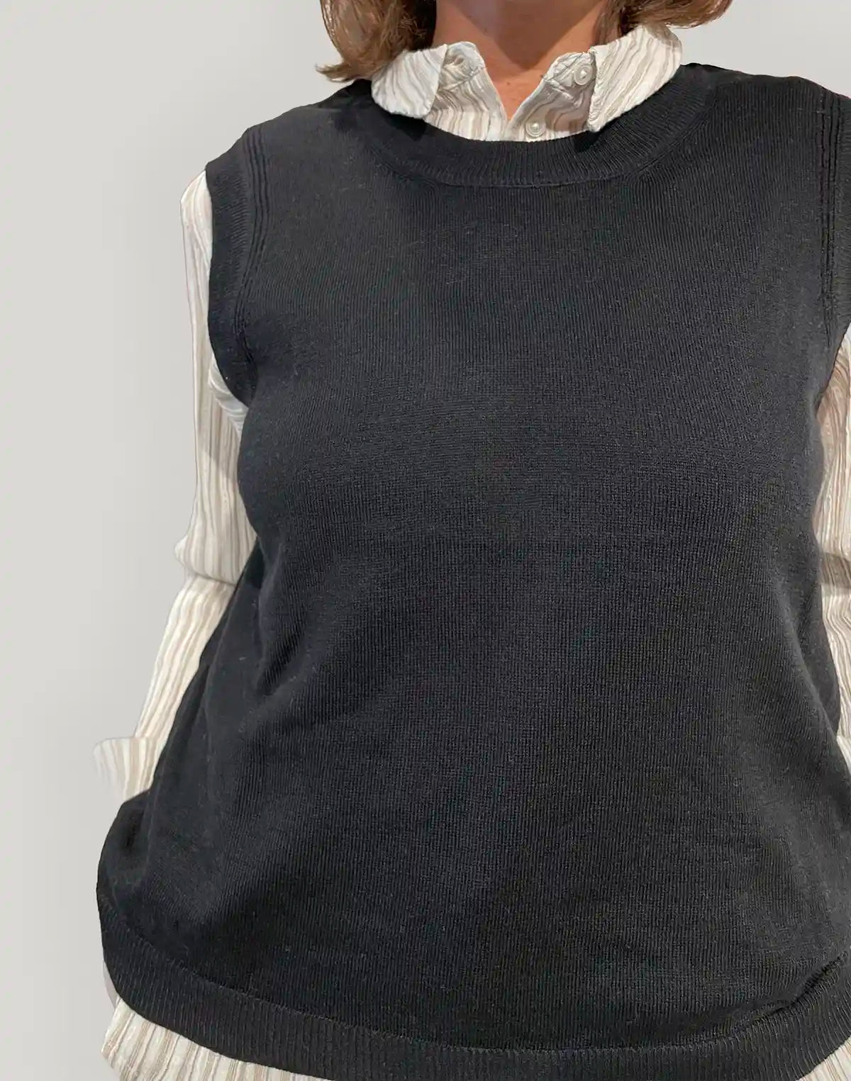 Gilet Girocollo in Pura Lana Merino GOTS – Nero