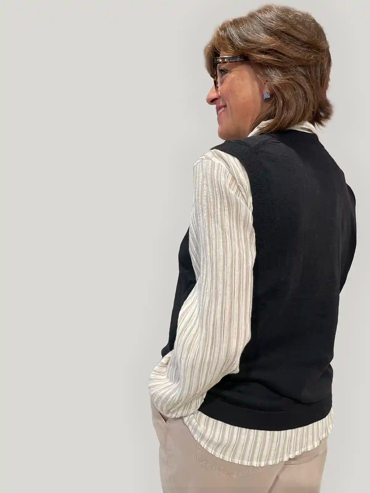 Gilet Girocollo in Pura Lana Merino GOTS – Nero