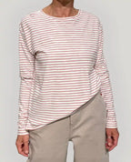 Maglietta Cotone Biologico GOTS maniche lunghe a righe rosa antico