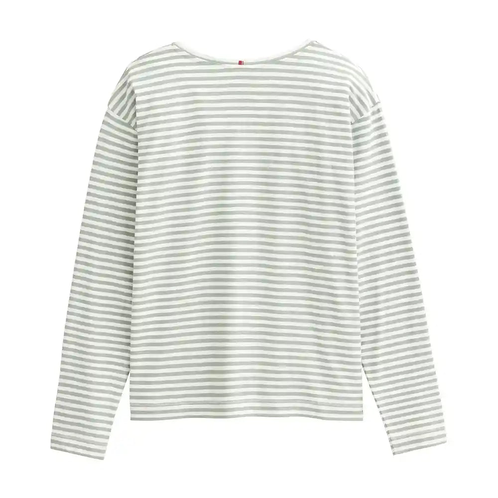 Maglietta cotone organico maniche lunghe righe verde vista posteriore