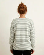 Maglietta donna cotone biologico maniche lunghe righe verde salvia