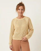 Maglioncino donna cotone biologico traforato giallo paglierino comodo