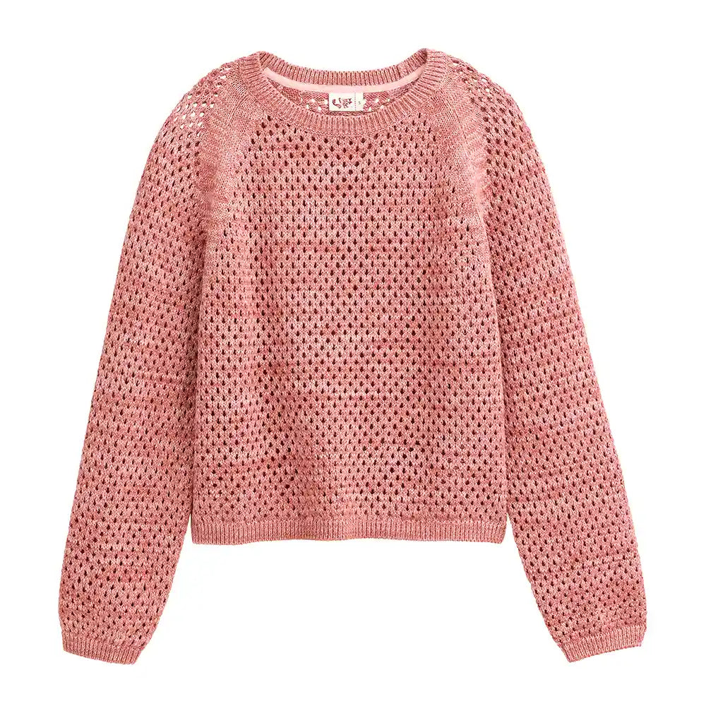 Maglioncino traforato cotone bio rosa antico donna vista frontale