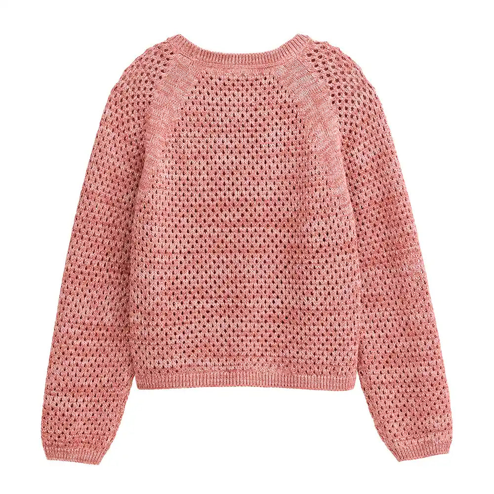 Maglioncino cotone biologico traforato rosa antico vista posteriore