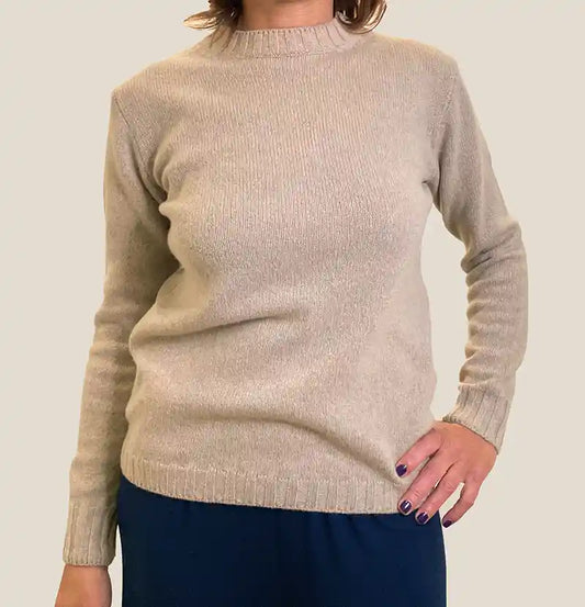 Maglione in Cashmere Rigenerato Girocollo Donna - Beige