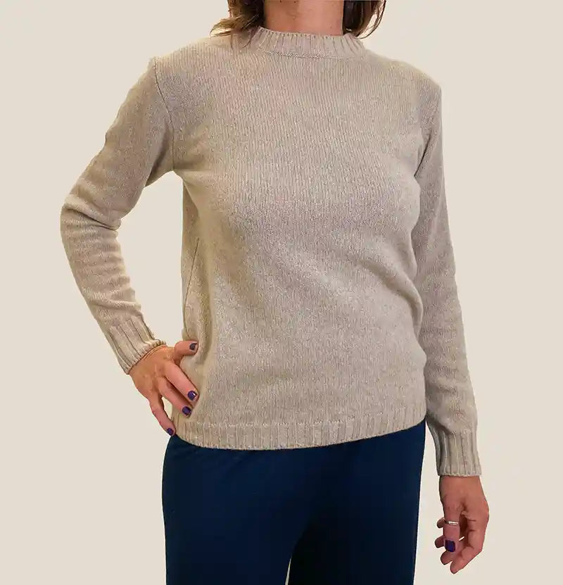 Maglione in Cashmere Rigenerato Girocollo Donna - Beige