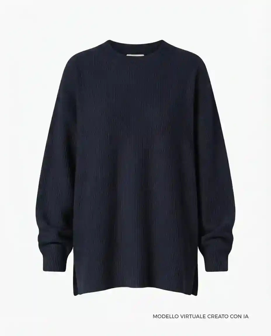 Maxipull cashmere rigenerato blu navy