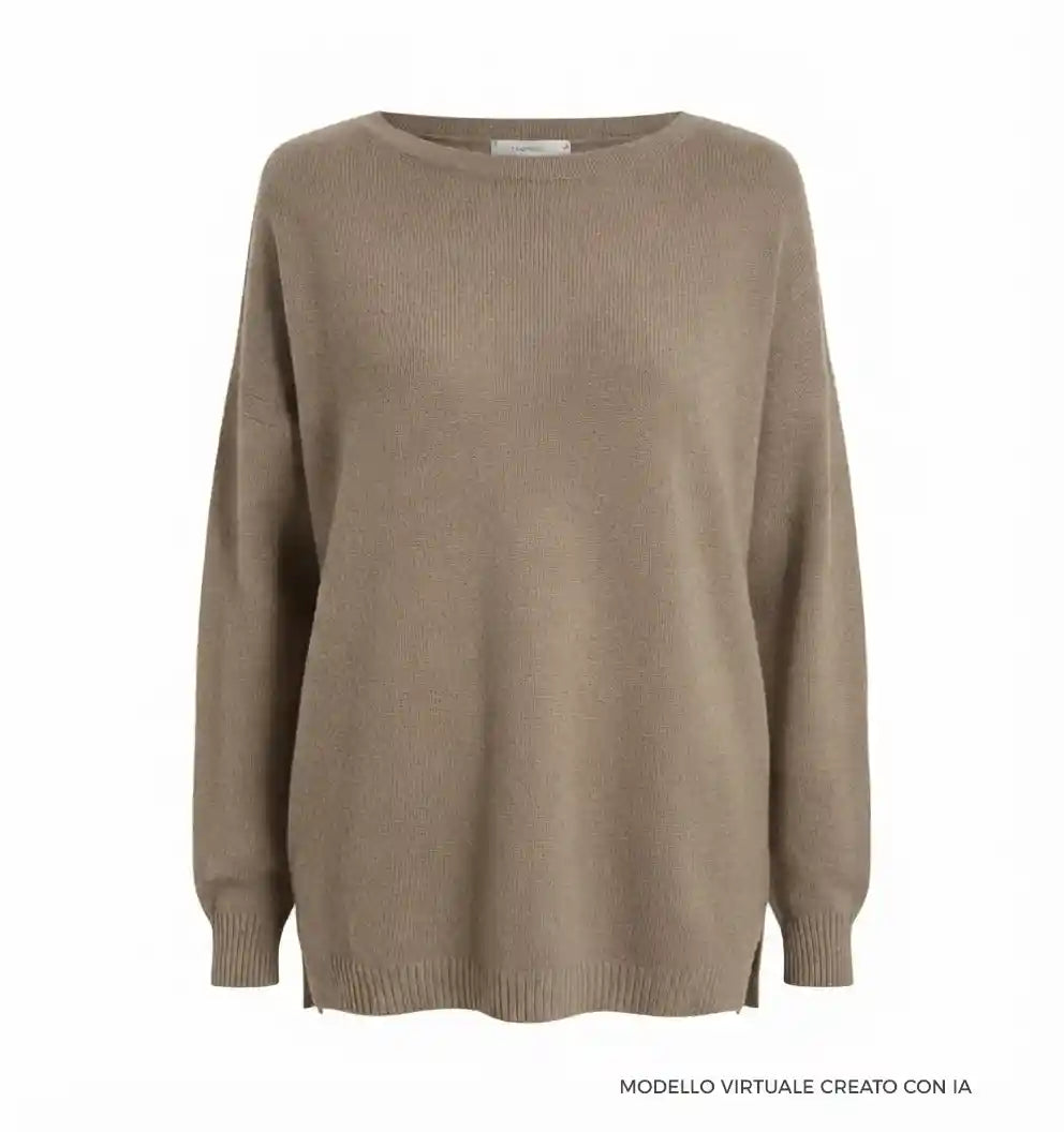 Maglione Donna Scollo Barchetta in Cashmere Rigenerato - Beige