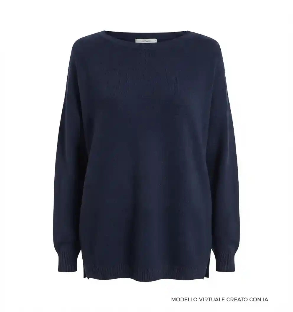 Maglione Scollo Barchetta in Cashmere Rigenerato - Blu Navy