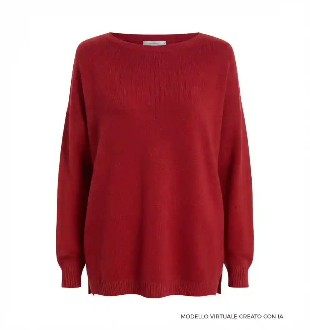 Maglione Scollo Barchetta in Cashmere Rigenerato - Rosso