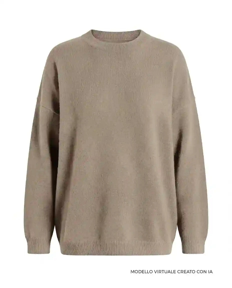 Maglione Oversize Girocollo in Cashmere Rigenerato - Beige