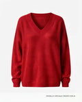 Maglione Oversize Scollo a V in Cashmere Rigenerato - Rosso