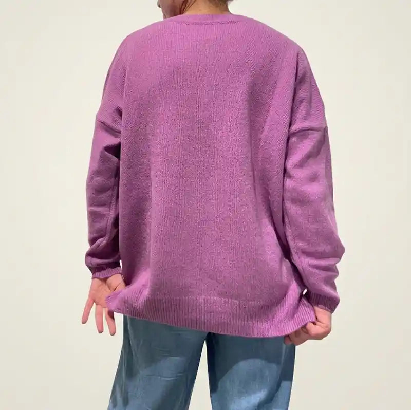 Maglione Oversize Scollo a V in Cashmere Rigenerato - Malva