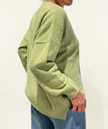 Maglione Oversize Scollo a V in Cashmere Rigenerato - Verde Acido