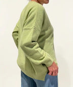Maglione Oversize Scollo a V in Cashmere Rigenerato - Verde Acido