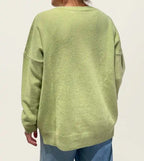 Maglione Oversize Scollo a V in Cashmere Rigenerato - Verde Acido