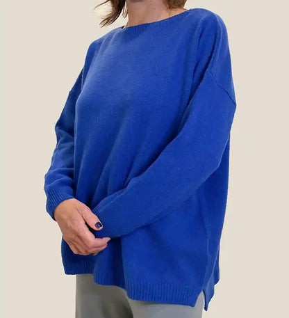 Maglione Donna Oversize con Scollo a Barchetta in 100% Cashmere Blu elettrico