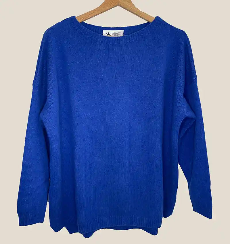 Maglione Donna Oversize con Scollo a Barchetta in 100% Cashmere Blu elettrico