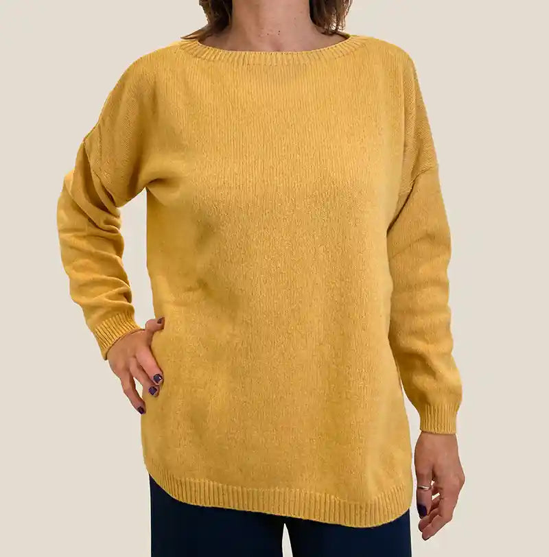 Maglione Donna Oversize Onesize in Cashmere Giallo Ocra