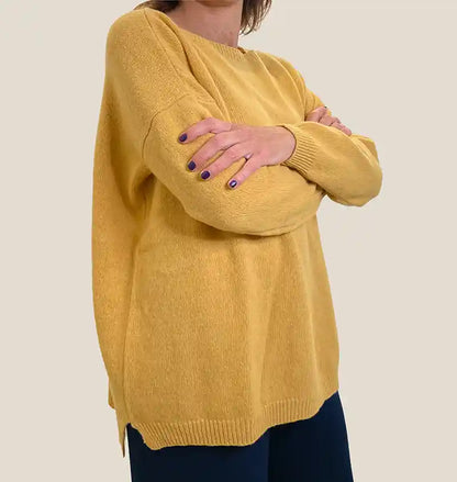 Maglione Donna Oversize Onesize in Cashmere Giallo Ocra