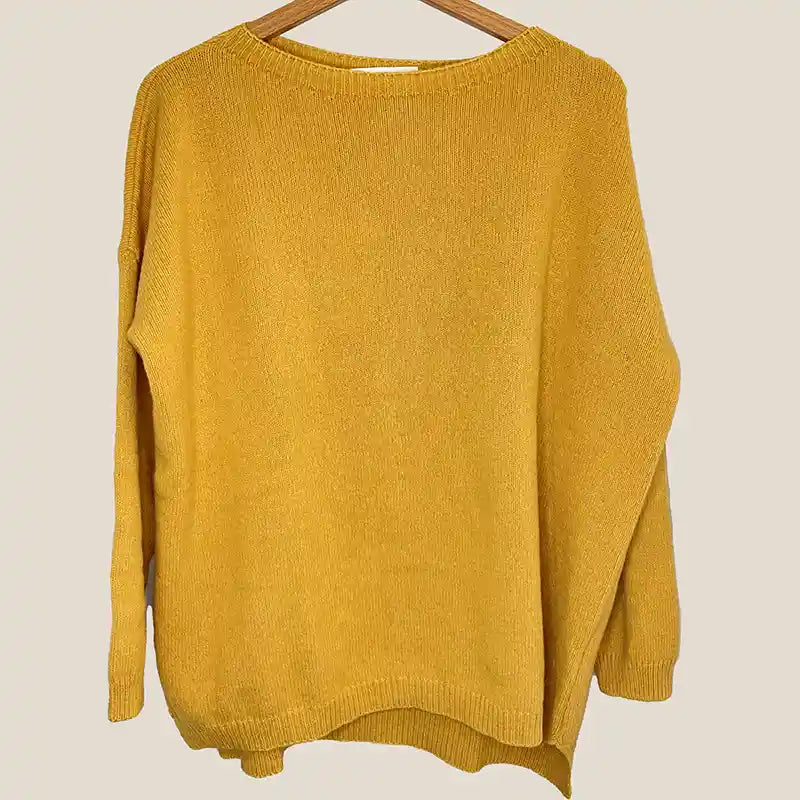 Maglione Donna Oversize Onesize in Cashmere Giallo Ocra