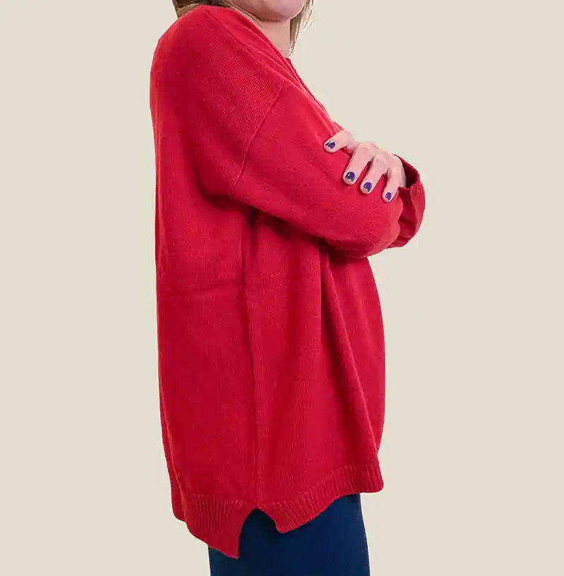 Maglione in Cashmere Donna Oversize Colore Rosso