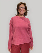 Maglione donna girocollo rosso lampone in caldo cotone biologico GOTS