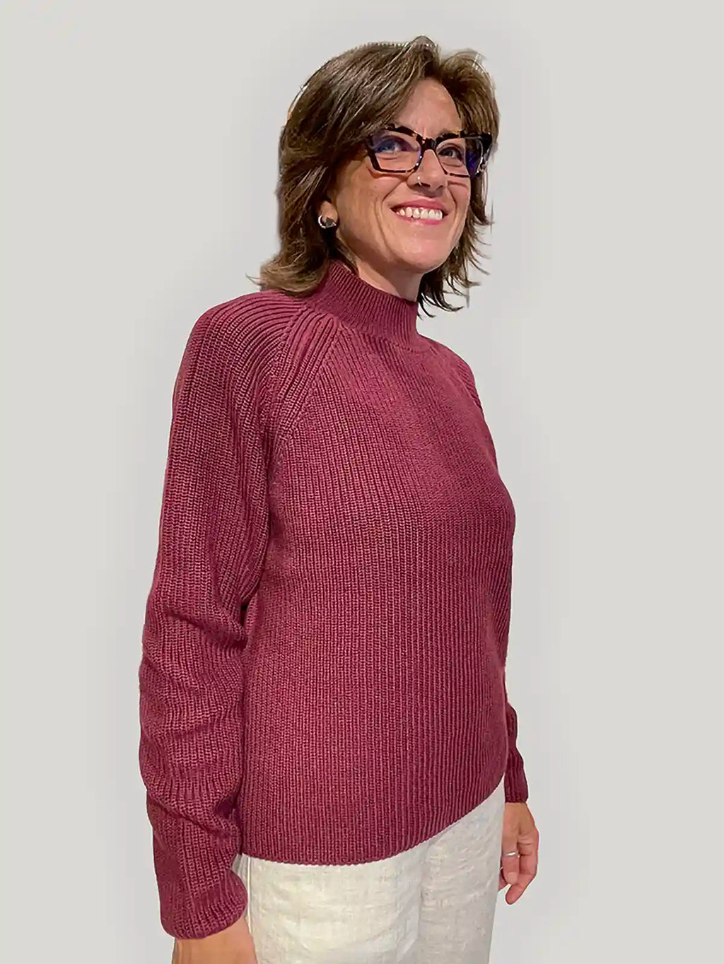 Maglione Donna a Lupetto in Cotone Biologico GOTS – Rosso Lampone