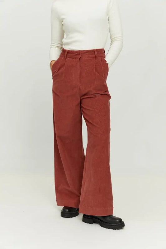 mazine-pantalone-palazzo-donna-invernale-velluto-rosso-mattone