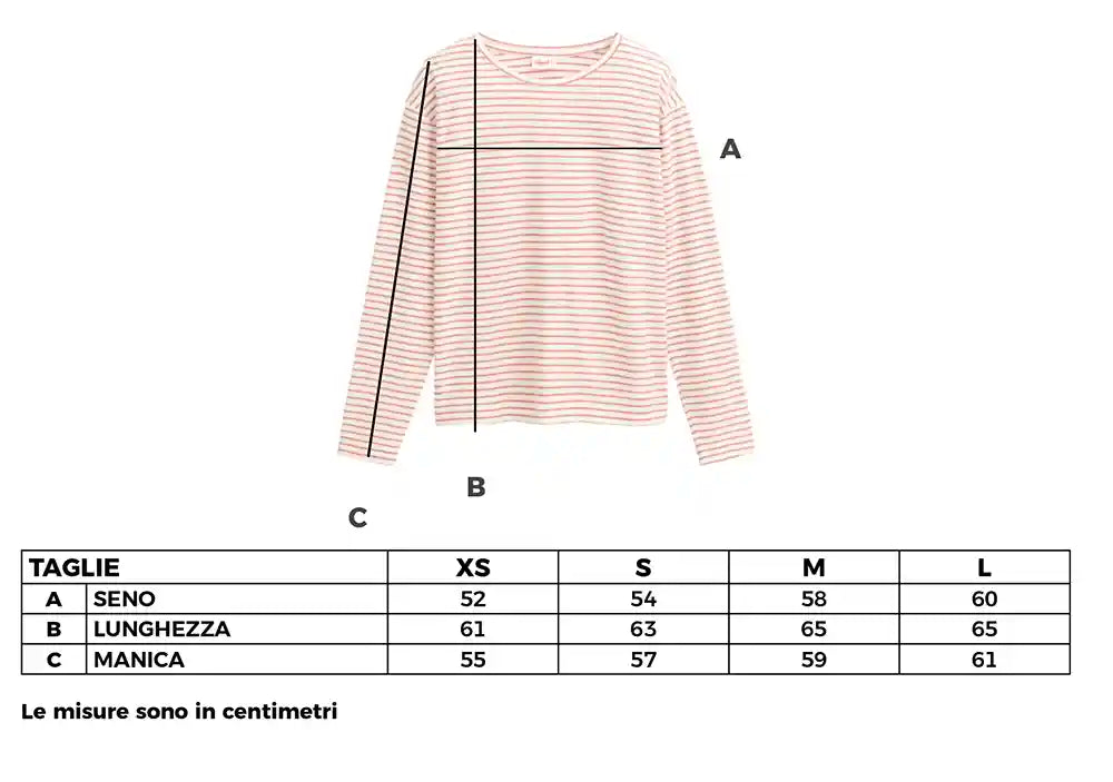Maglietta cotone bio maniche lunghe a righe rosa antico