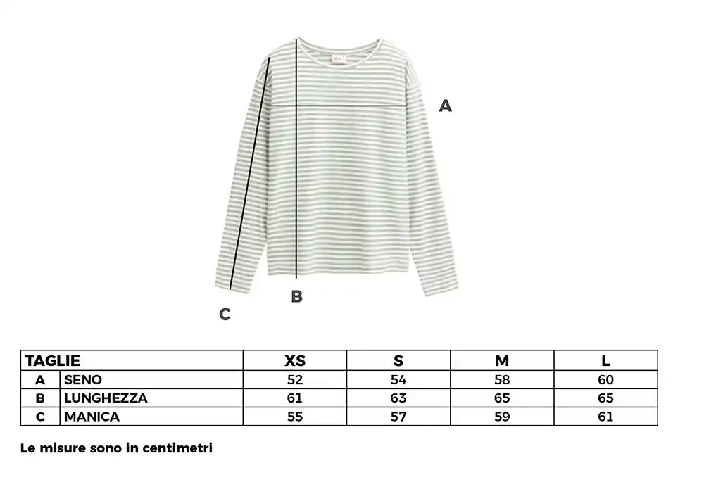 Maglietta cotone bio maniche lunghe a righe verde salvia