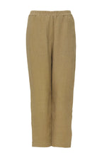 Pantalone lino senape donna elastico vita tasche gamba dritta frontale