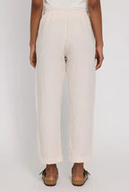 Pantalone donna gamba dritta lino naturale sabbia vista posteriore