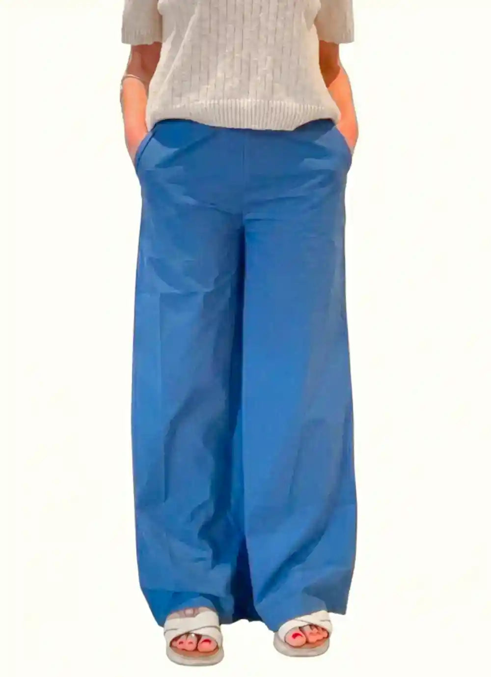 Pantalone Palazzo in cotone indiano Blu Cobalto