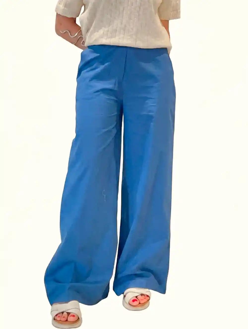 Pantalone palazzo wide leg in cotone indiano blu cobalto