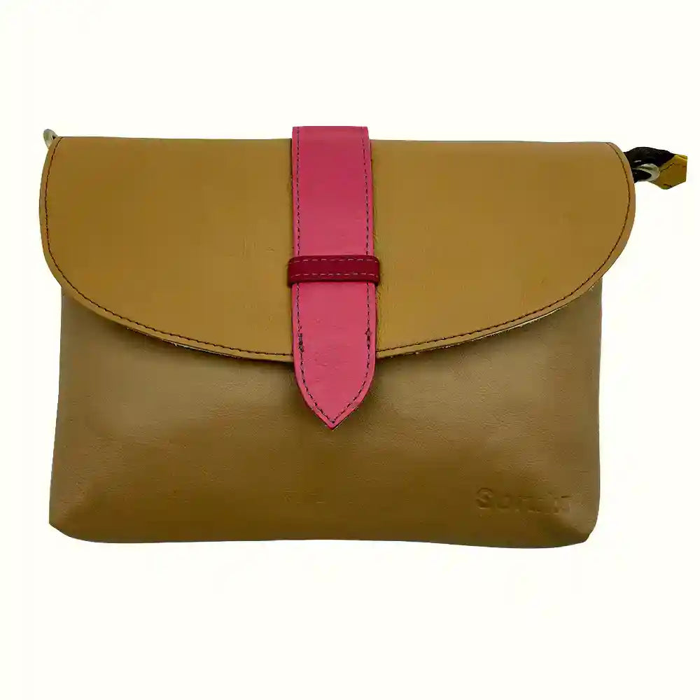 Borsa pochette in pelle liscia color senape
