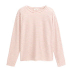 T-shirt ecosostenibile cotone bio maniche lunghe righe rosa antico frontale