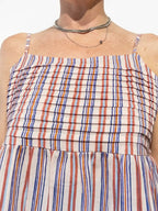 Top cotone righe smock rosso blu fondo panna