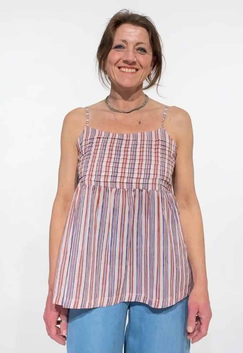 Top canotta donna cotone leggero righe verticali