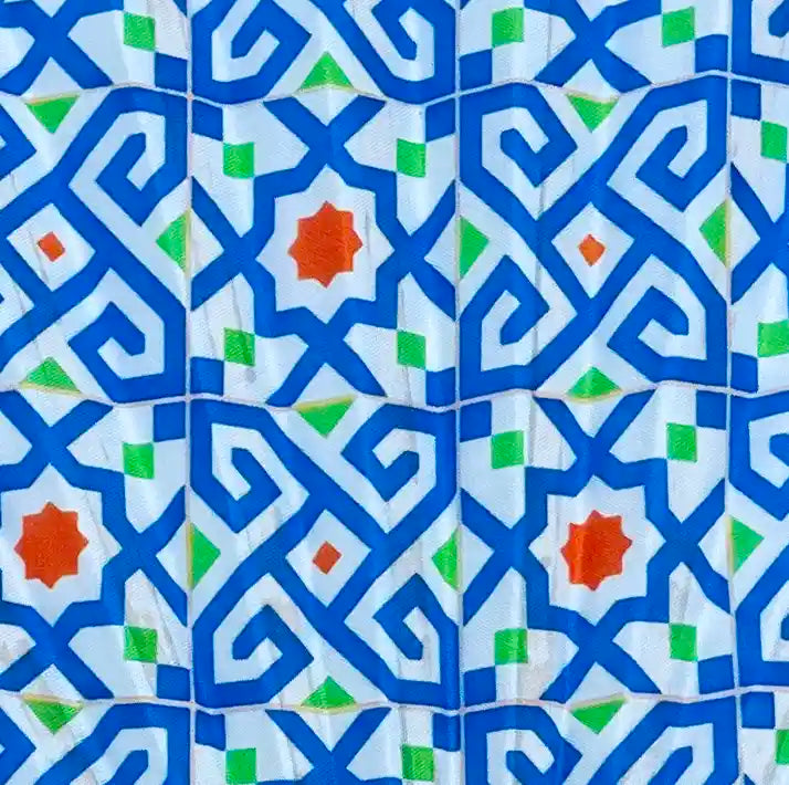 Ventaglio Donna in Seta e Legno - Fantasia Blu e Arancio
