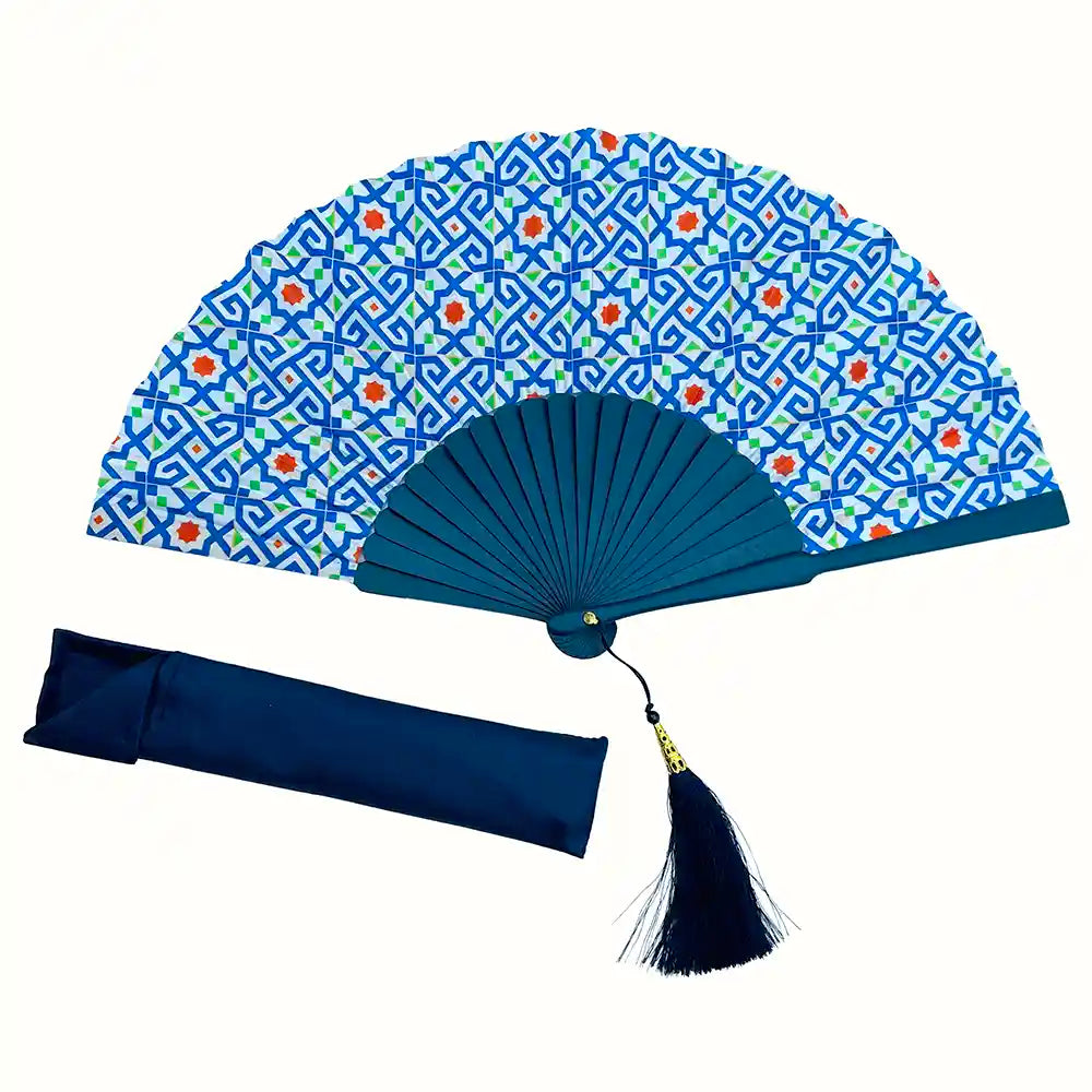 Ventaglio donna seta fantasia blu arancio