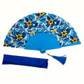 Ventaglio donna seta fantasia floreale blu giallo