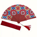 Ventaglio donna seta fantasia maiolica rosso blu