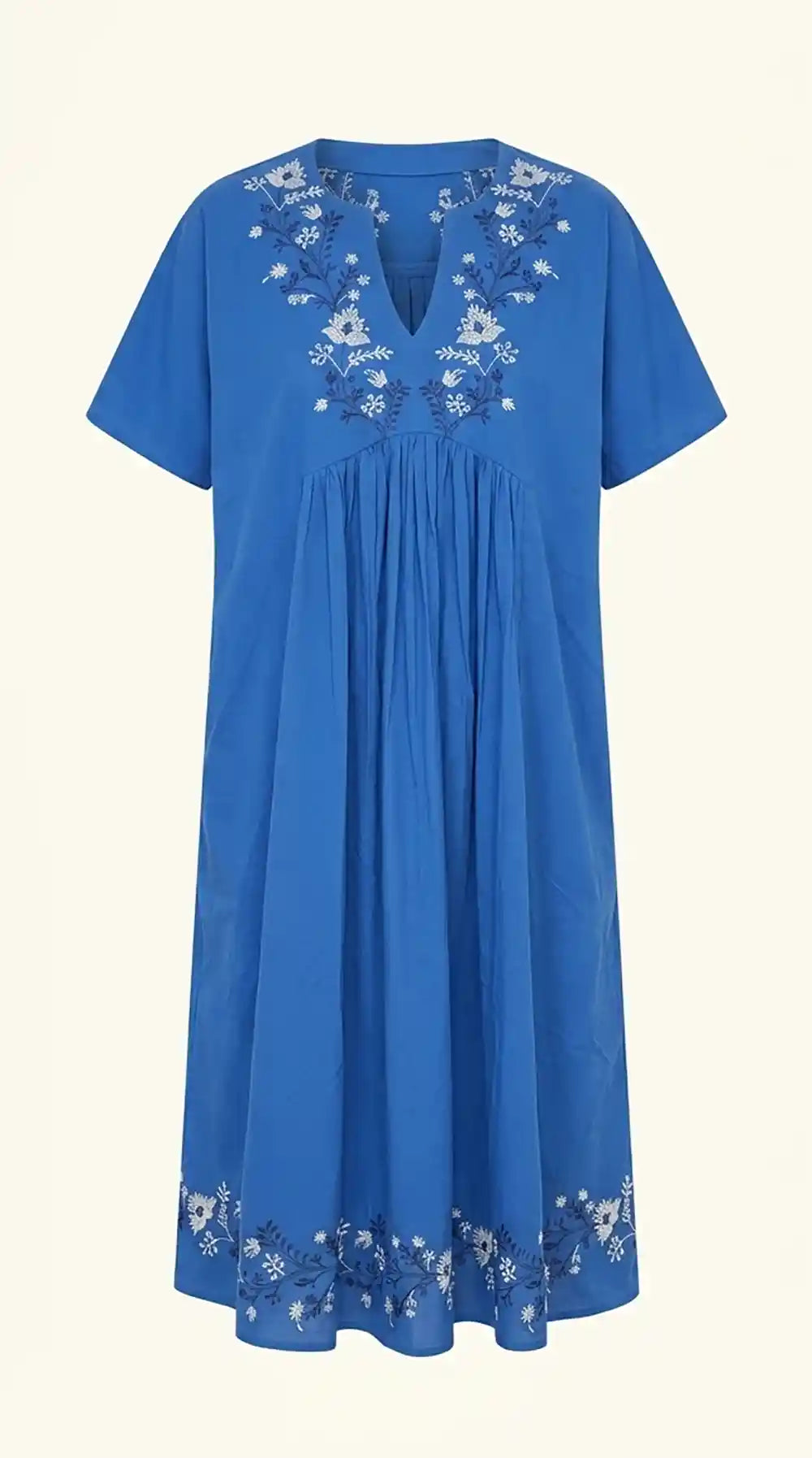 Vestito lungo in cotone indiano ricamato Blu Cobalto