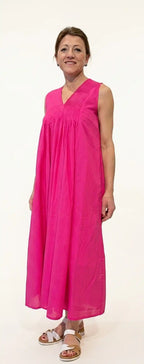 Vestito lungo in cotone fresco indiano color fucsia